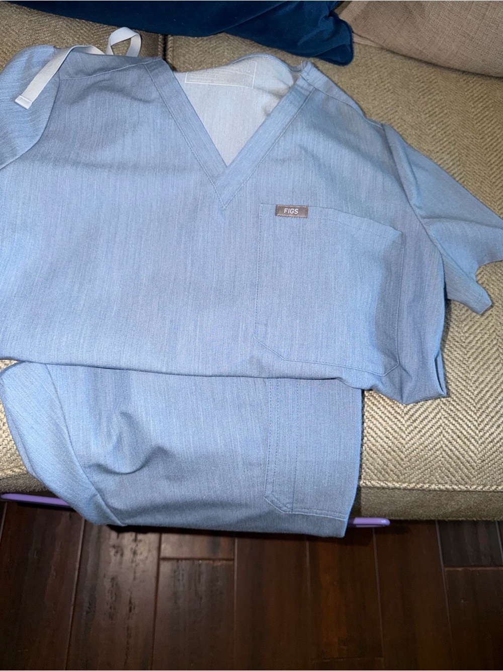 Figs Light Blue V-Neck Scrub Top and Pants